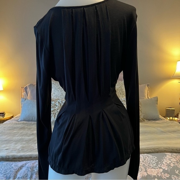 Vintage MAX STUDIO Black Long Sleeve Stretch Pleated Peplum Scoop Neck M Loose - Picture 4 of 15